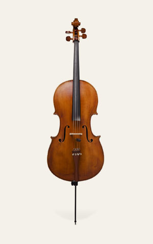 Imagem de um violoncelo, instrumento da família de cordas.