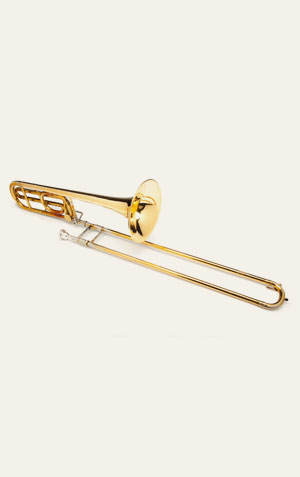 Imagem de um trombone, instrumento da família dos metais.